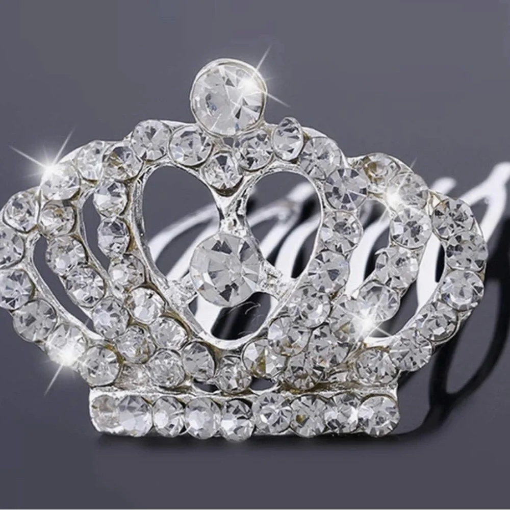 Girls Princess Crown Rhinestone Tiara Hair 2 piece Comb Crystals NEW 3 for $20